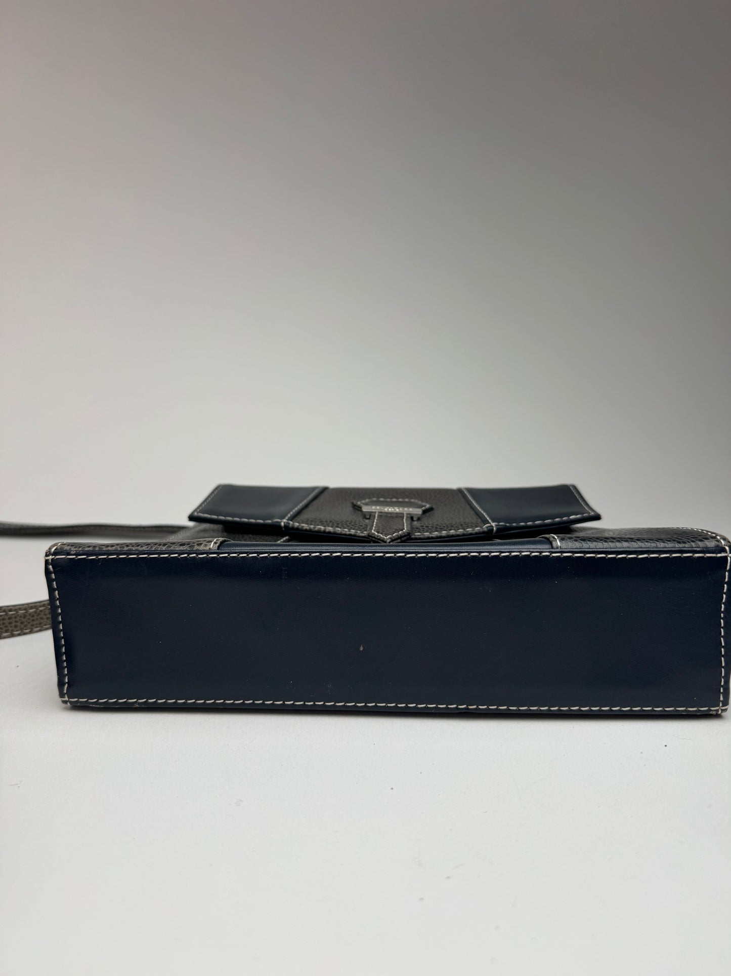 Vintage Courreges 2 way leather bag navy gray