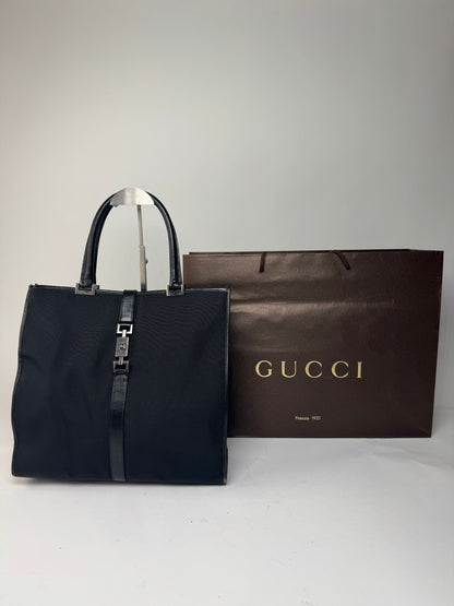 Vintage Gucci Jackie Leather Canvas Bag Black
