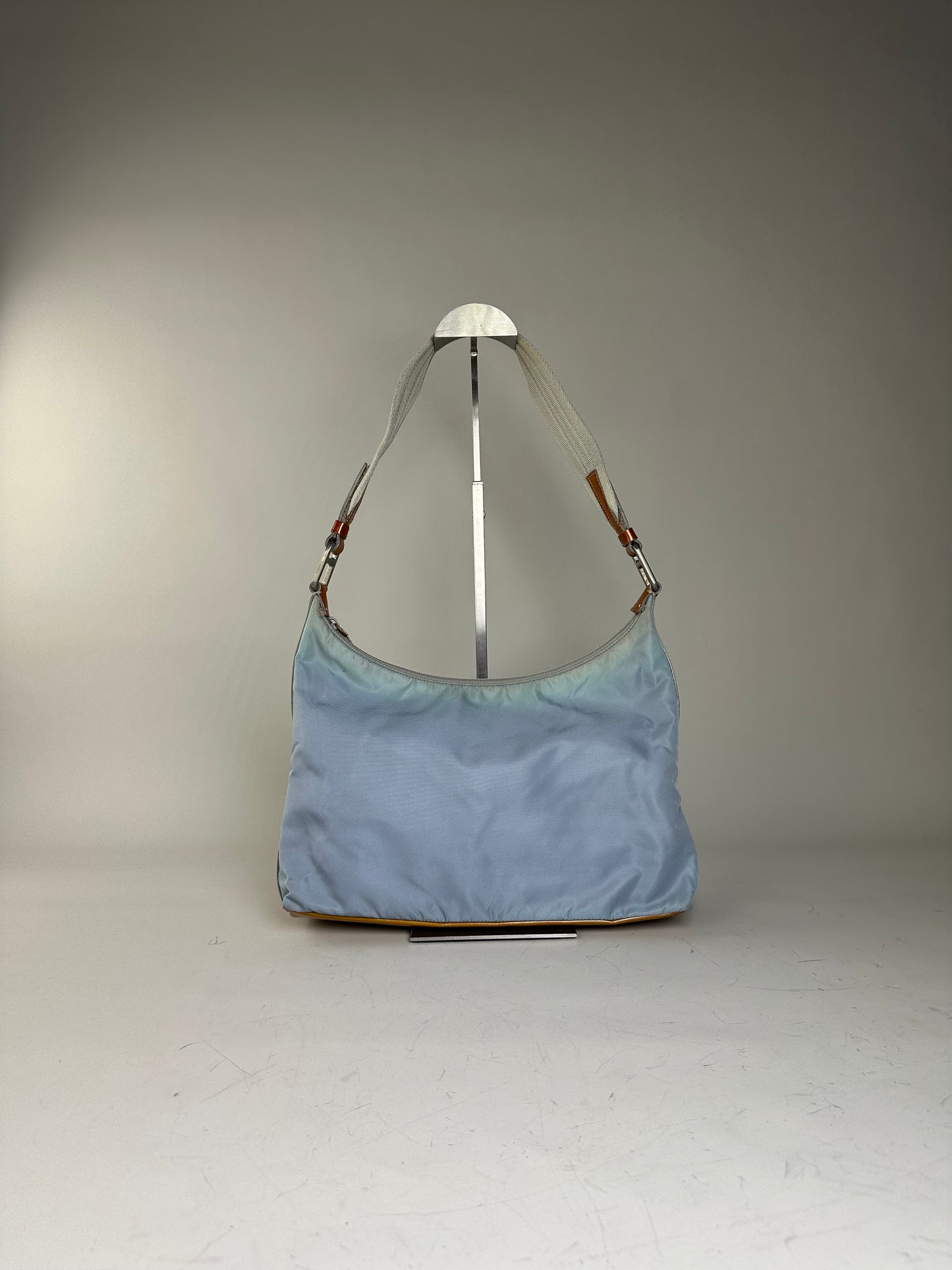 Vintage Prada Nylon Shoulder Bag Light Blue Yellow Silver