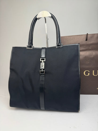 Vintage Gucci Jackie Leather Canvas Bag Black