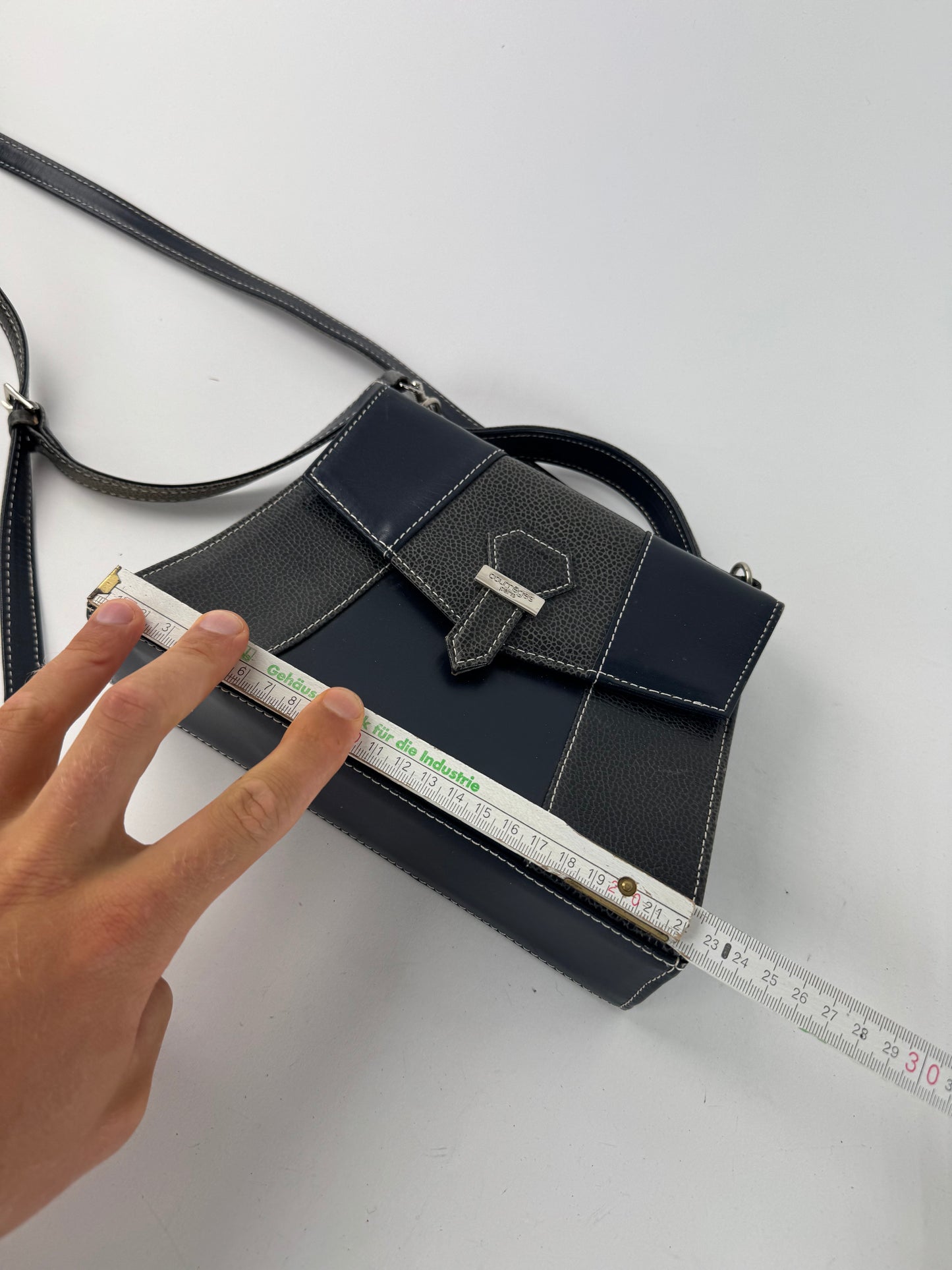 Vintage Courreges 2 way leather bag navy gray