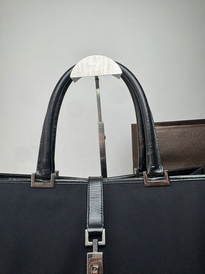 Vintage Gucci Jackie Leather Canvas Bag Black