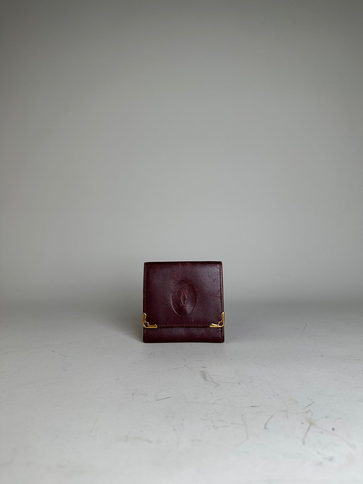 Vintage Cartier Leather Wallet Burgundy Gold-tone Snap France