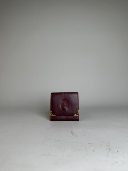 Vintage Cartier Leather Wallet Burgundy Gold-tone Snap France