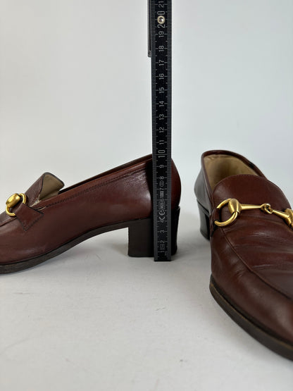 Vintage Gucci Heeled Horsebit Leather Boots Brown EU37
