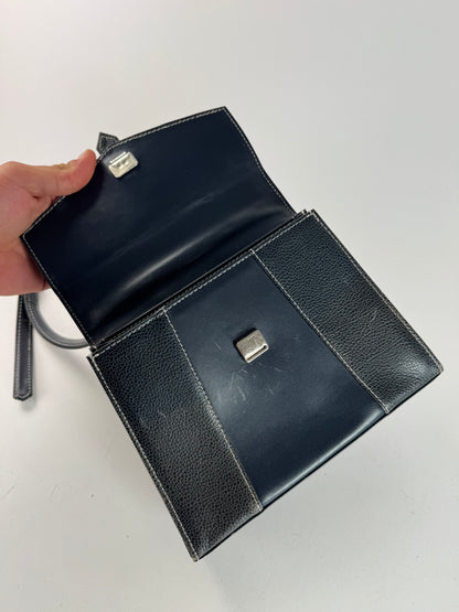 Vintage Courreges 2 way leather bag navy gray