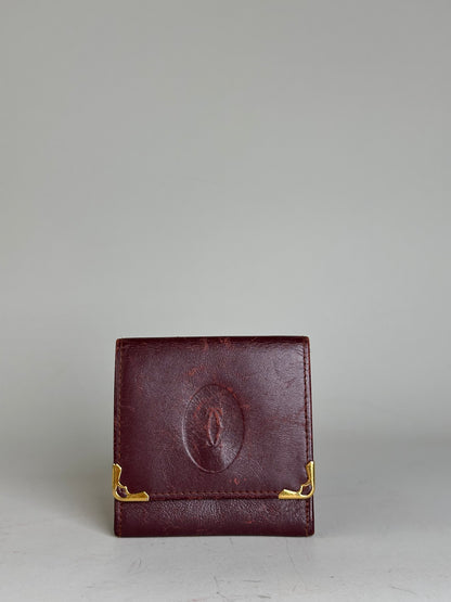 Vintage Cartier Leather Wallet Burgundy Gold-tone Snap France