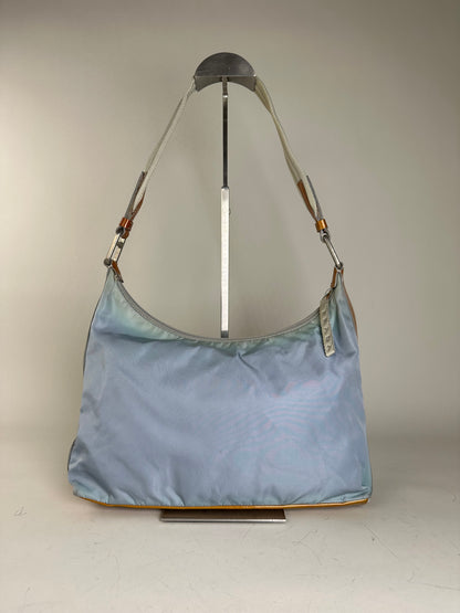 Vintage Prada Nylon Shoulder Bag Light Blue Yellow Silver