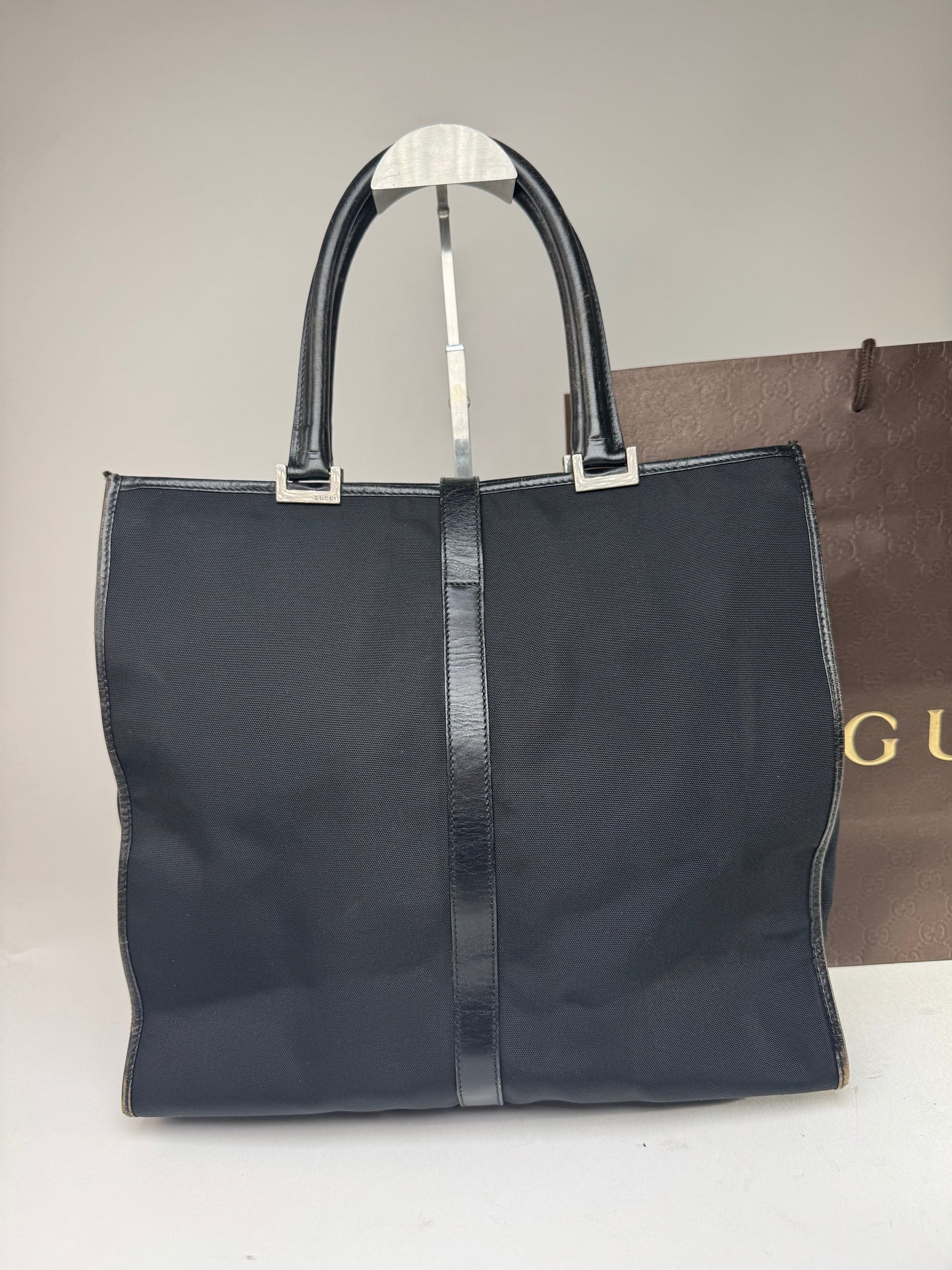 Vintage Gucci Jackie Leather Canvas Bag Black