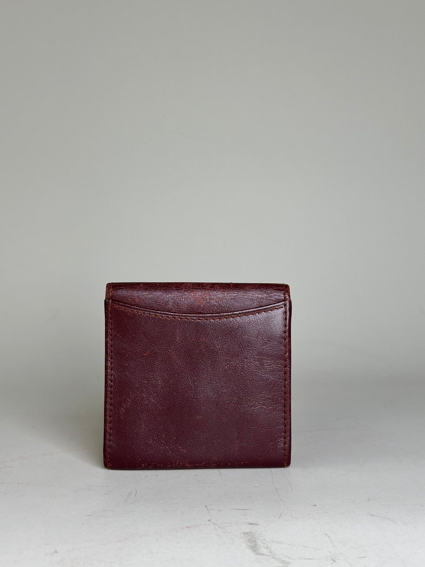 Vintage Cartier Leather Wallet Burgundy Gold-tone Snap France