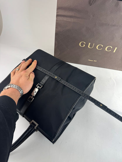 Vintage Gucci Jackie Leather Canvas Bag Black