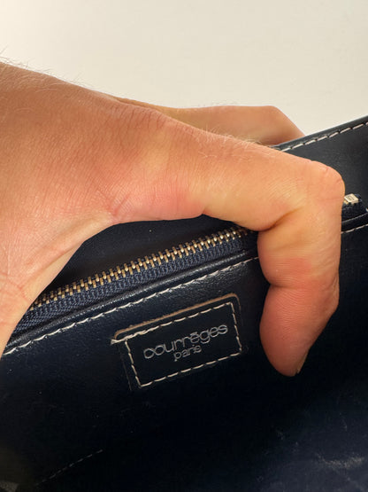 Vintage Courreges 2 way leather bag navy gray