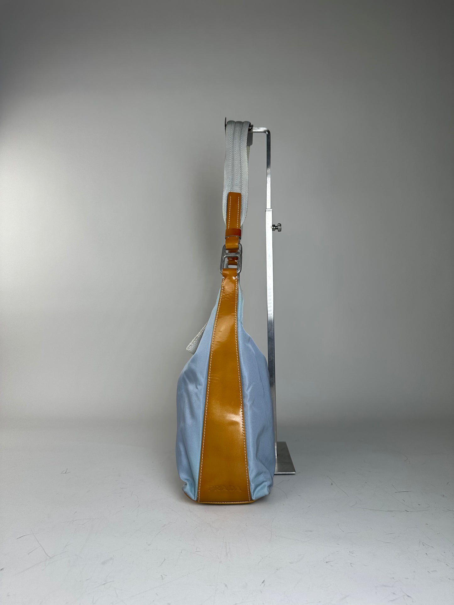 Vintage Prada Nylon Shoulder Bag Light Blue Yellow Silver