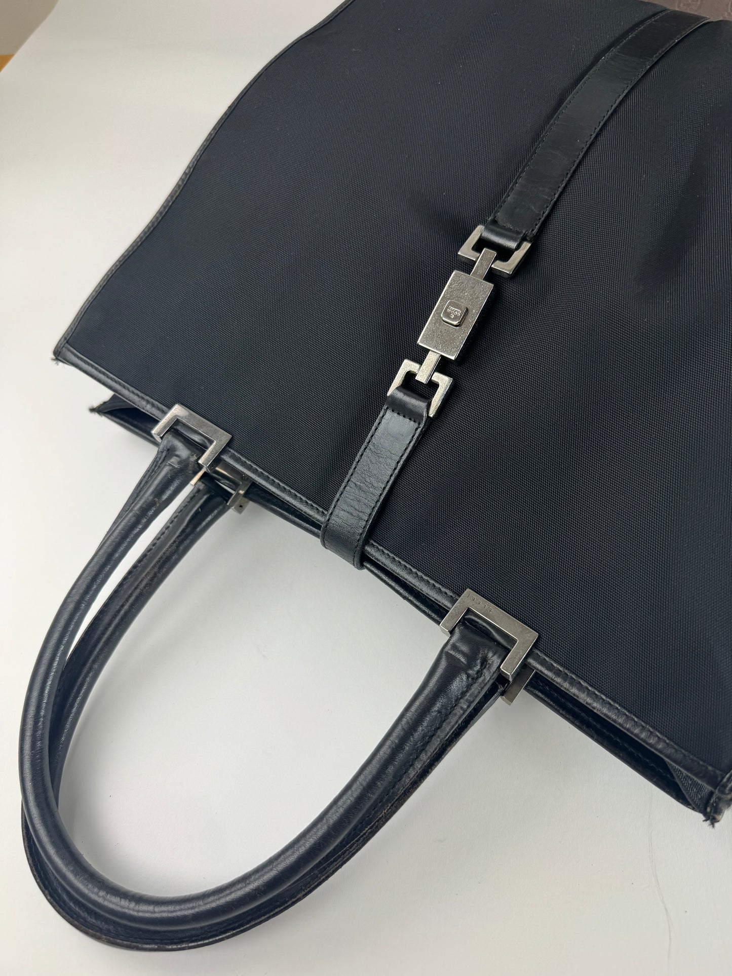 Vintage Gucci Jackie Leather Canvas Bag Black