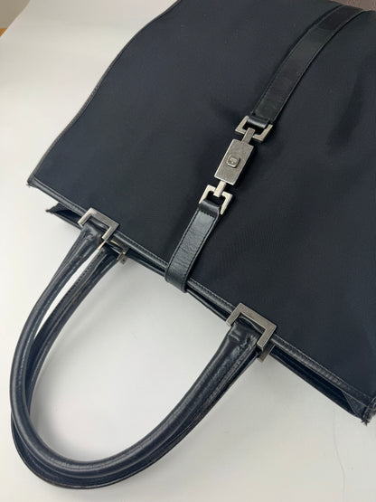 Vintage Gucci Jackie Leather Canvas Bag Black