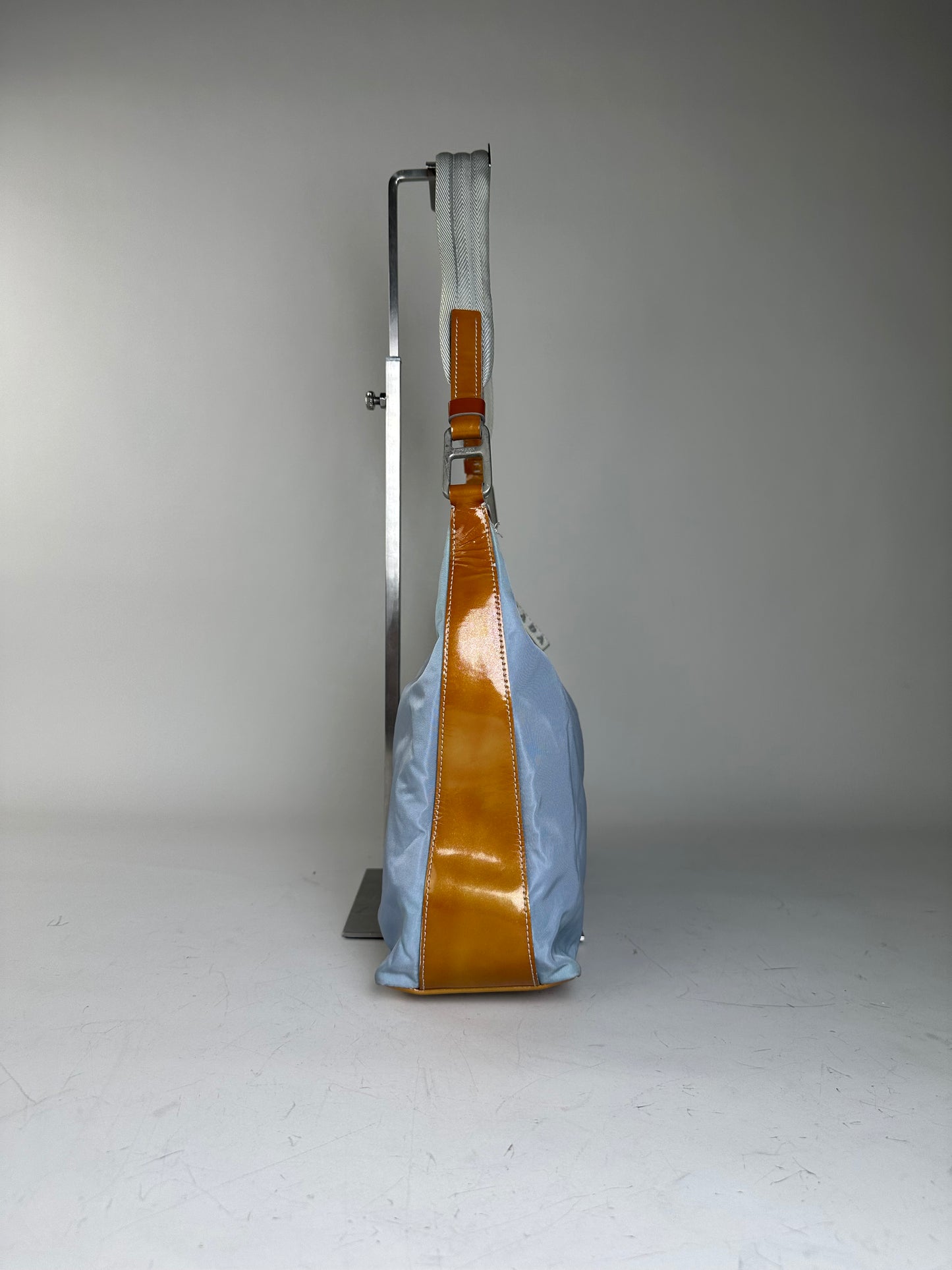 Vintage Prada Nylon Shoulder Bag Light Blue Yellow Silver