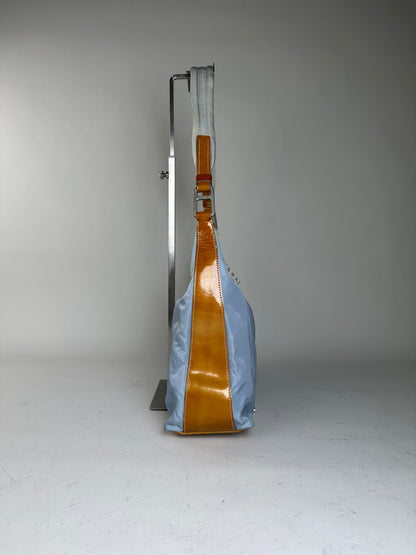Vintage Prada Nylon Shoulder Bag Light Blue Yellow Silver