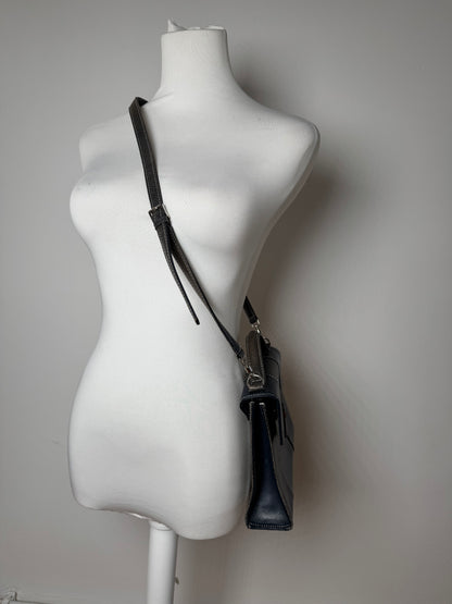 Vintage Courreges 2 way leather bag navy gray