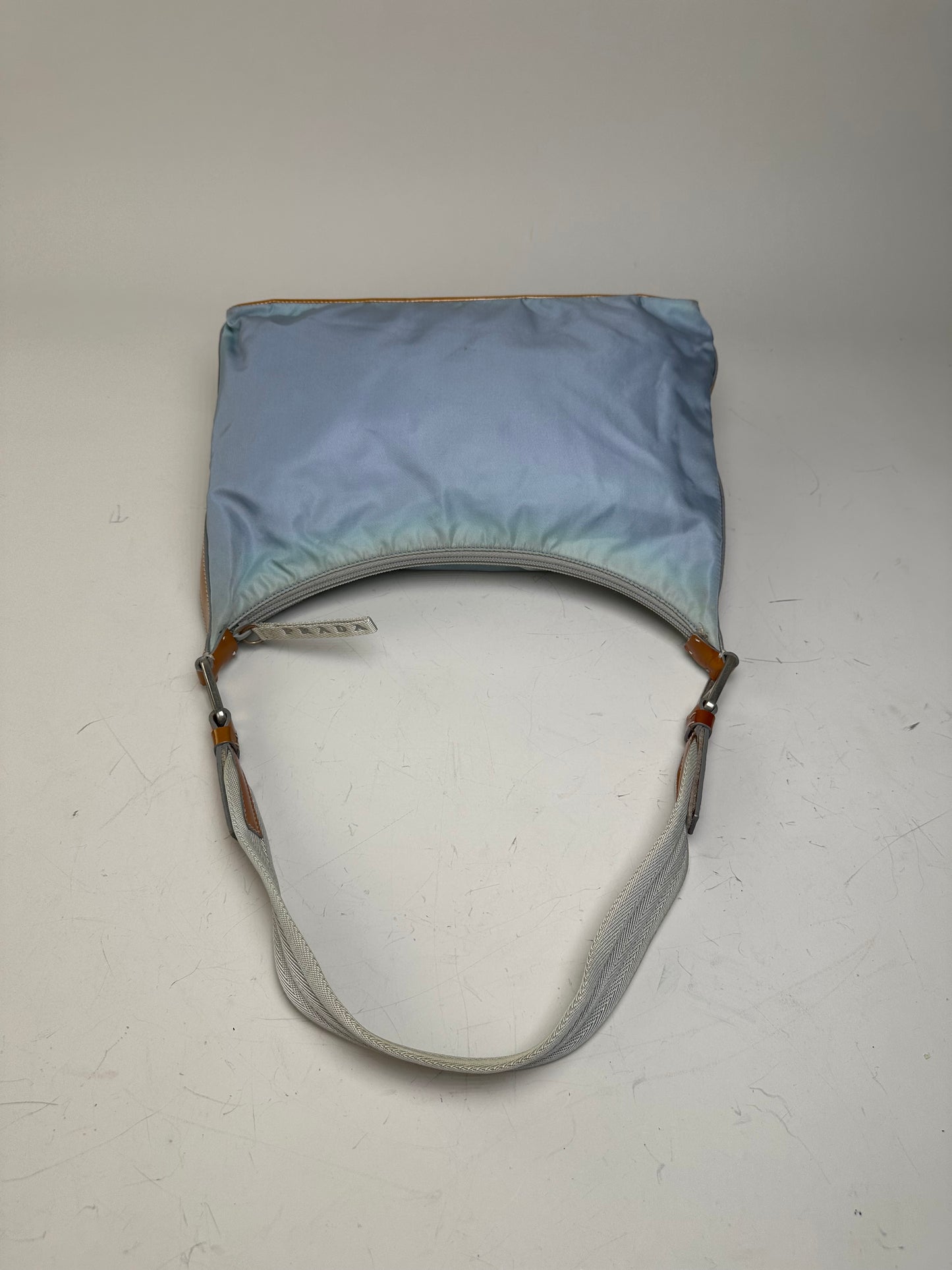 Vintage Prada Nylon Shoulder Bag Light Blue Yellow Silver