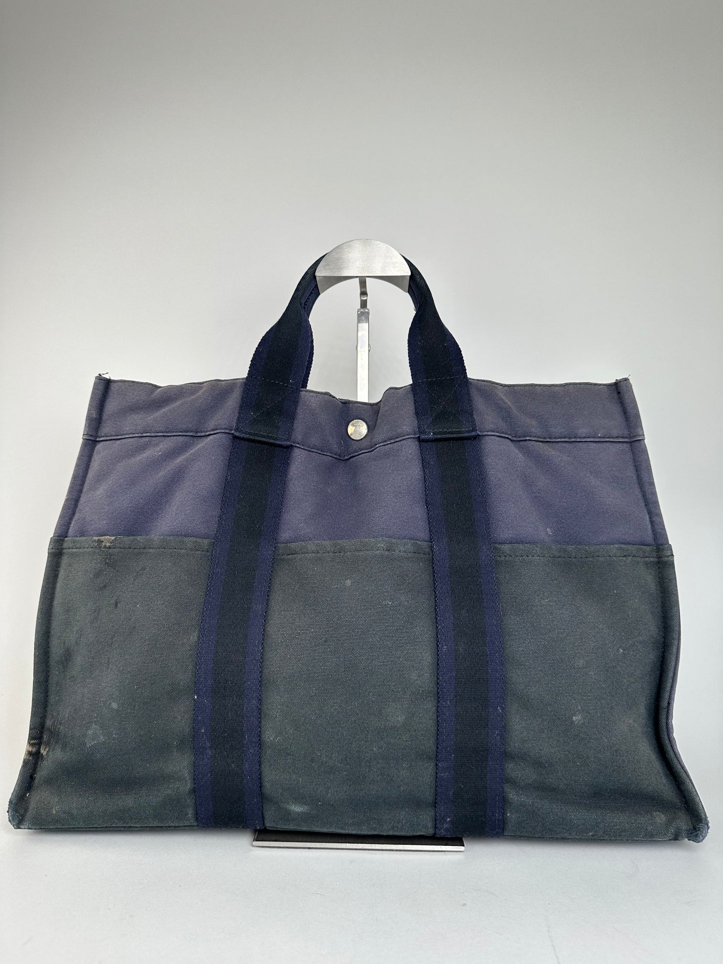 Vintage Hermès Fourre Tout MM Canvas Tote Bag Black Navy