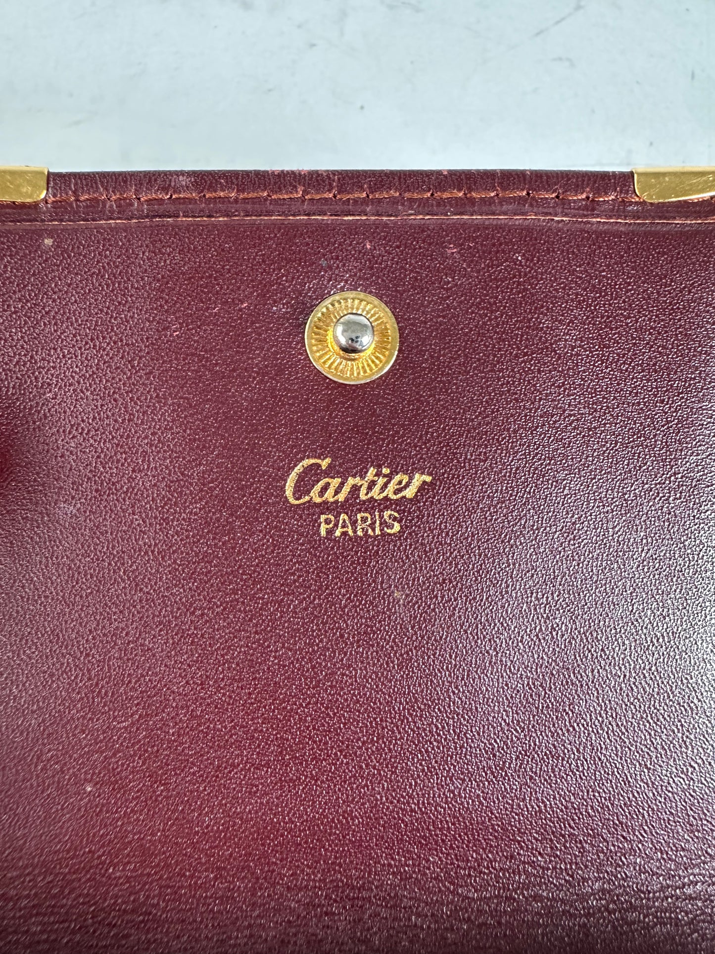Vintage Cartier Leather Wallet Burgundy Gold-tone Snap France