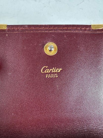 Vintage Cartier Leather Wallet Burgundy Gold-tone Snap France