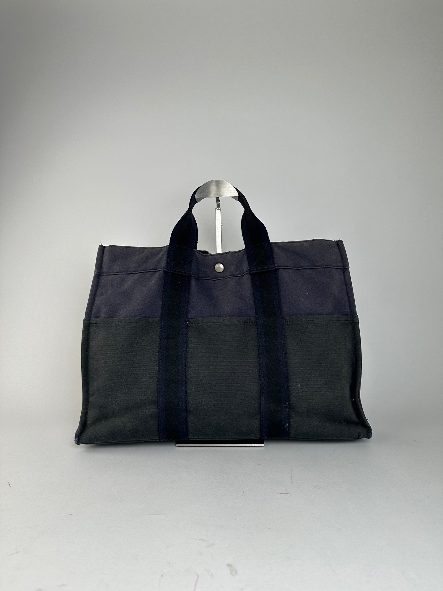 Vintage Hermès Fourre Tout MM Canvas Tote Bag Black Navy