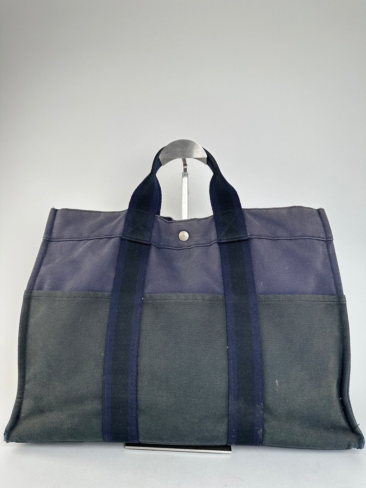 Vintage Hermès Fourre Tout MM Canvas Tote Bag Black Navy