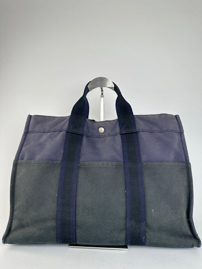 Vintage Hermès Fourre Tout MM Canvas Tote Bag Black Navy