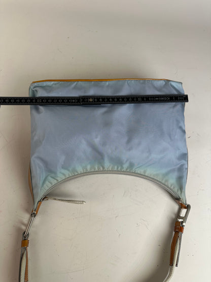 Vintage Prada Nylon Shoulder Bag Light Blue Yellow Silver