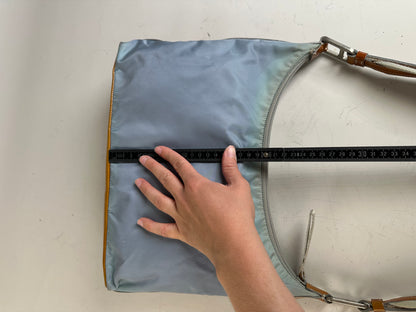 Vintage Prada Nylon Shoulder Bag Light Blue Yellow Silver
