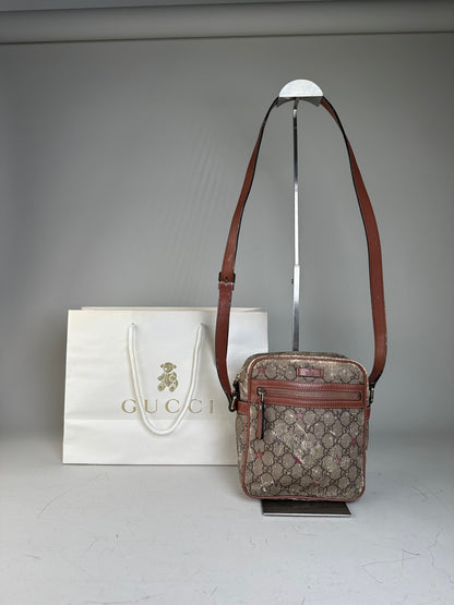 Vintage Gucci GG Monogram Crossbody Bag Beige Brown Rust