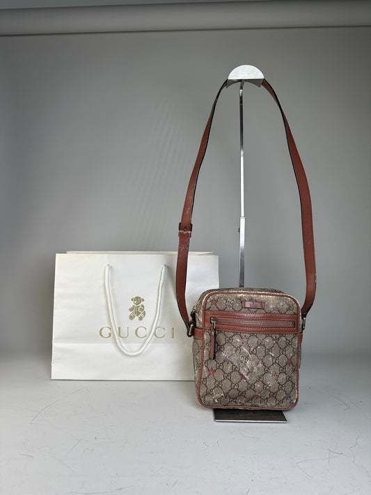 Vintage Gucci GG Monogram Crossbody Bag Beige Brown Rust