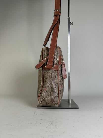 Vintage Gucci GG Monogram Crossbody Bag Beige Brown Rust