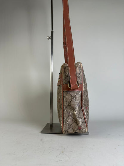 Vintage Gucci GG Monogram Crossbody Bag Beige Brown Rust