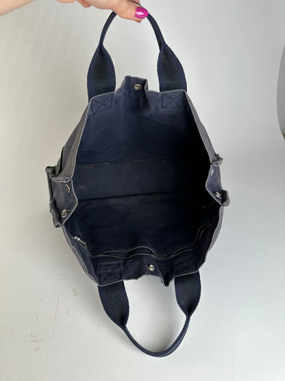 Vintage Hermès Fourre Tout MM Canvas Tote Bag Black Navy