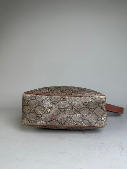 Vintage Gucci GG Monogram Crossbody Bag Beige Brown Rust