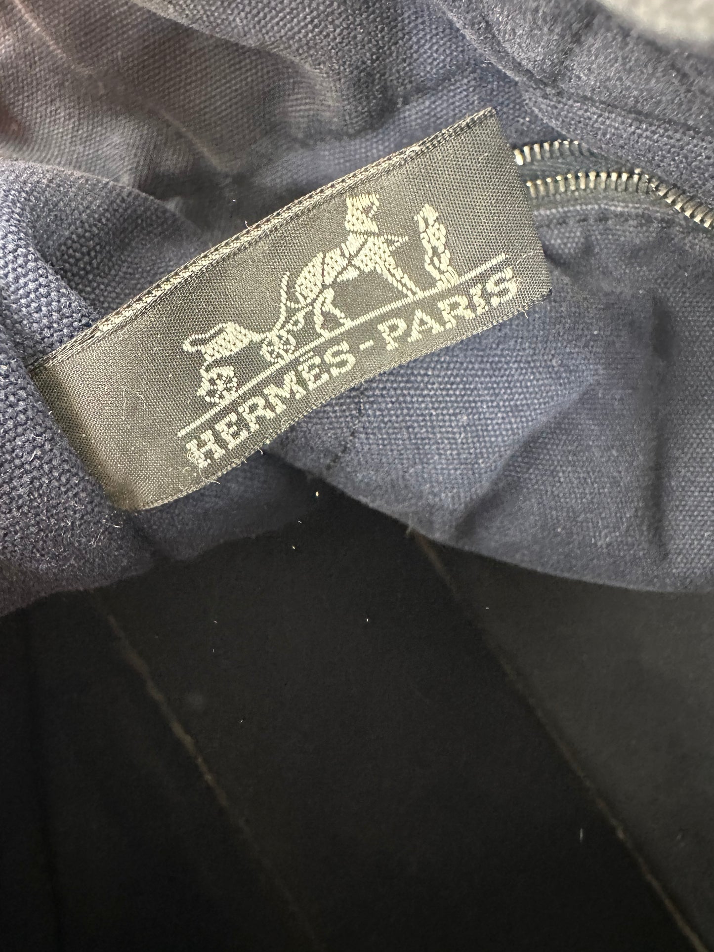 Vintage Hermès Fourre Tout MM Canvas Tote Bag Black Navy