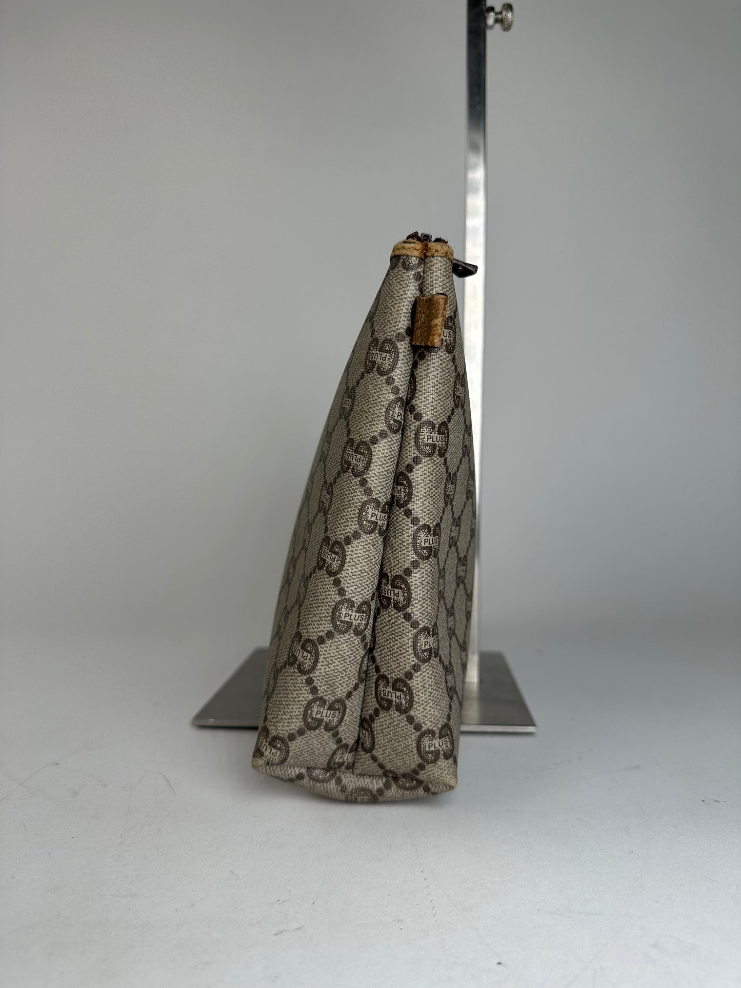 Vintage Gucci Plus Monogram Leather Clutch Grey Brown