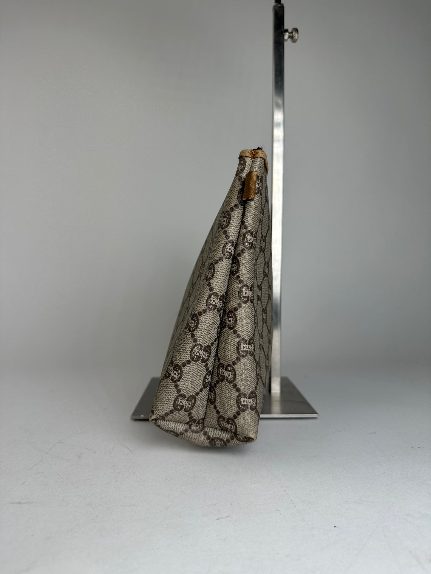 Vintage Gucci Plus Monogram Leather Clutch Grey Brown