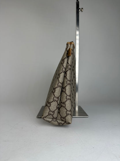 Vintage Gucci Plus Monogram Leather Clutch Grey Brown