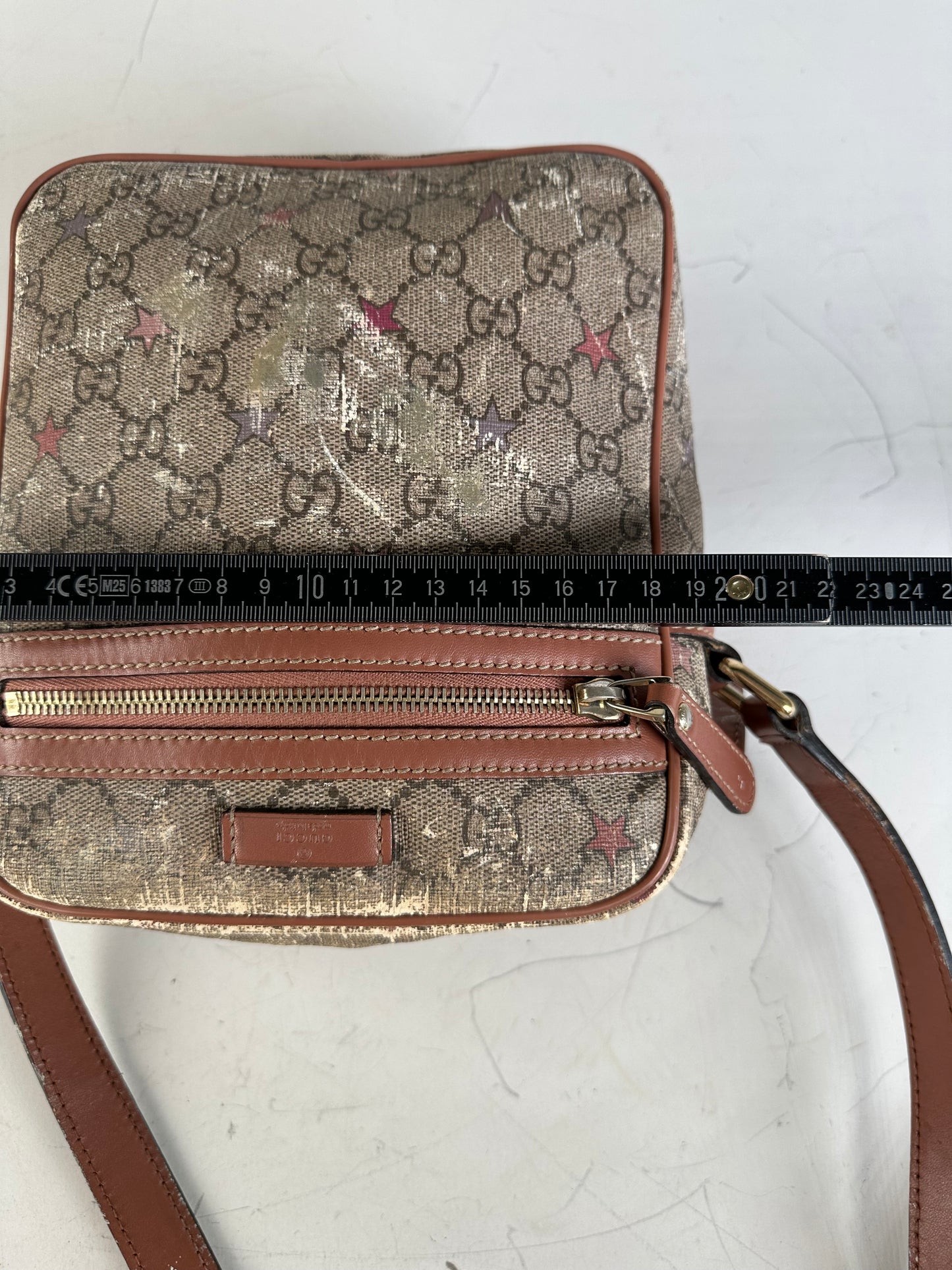 Vintage Gucci GG Monogram Crossbody Bag Beige Brown Rust