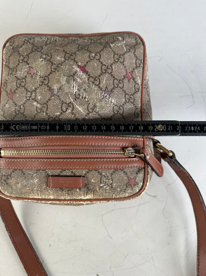 Vintage Gucci GG Monogram Crossbody Bag Beige Brown Rust