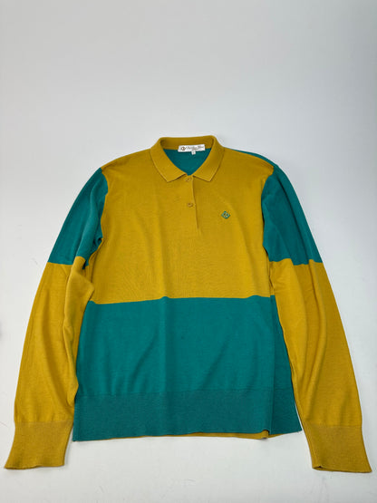 Vintage Christian Dior Sports Colour Block Knit Polo Shirt Yellow Teal L