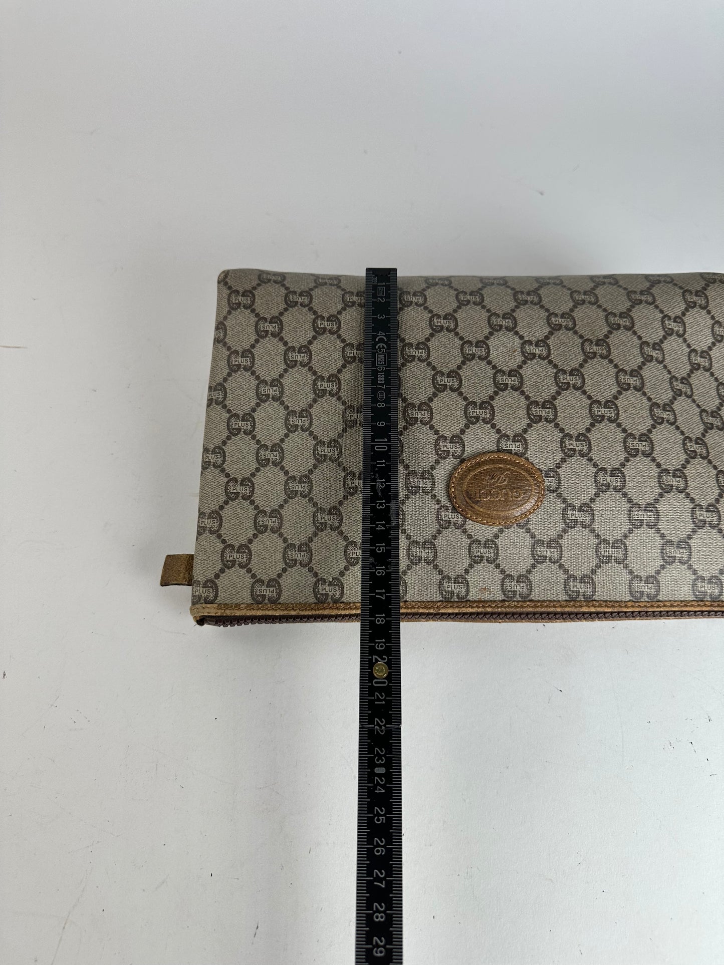 Vintage Gucci Plus Monogram Leather Clutch Grey Brown