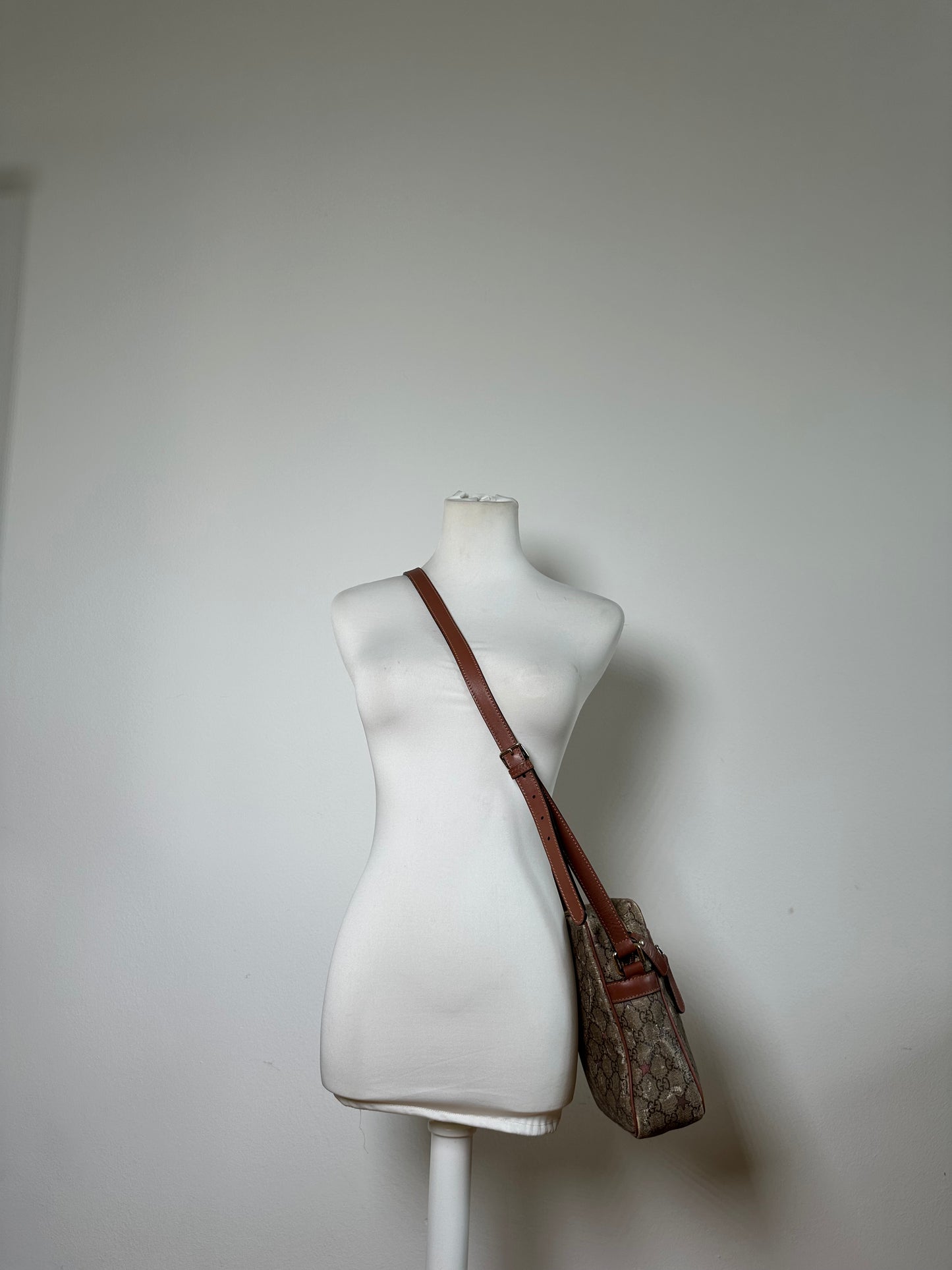 Vintage Gucci GG Monogram Crossbody Bag Beige Brown Rust
