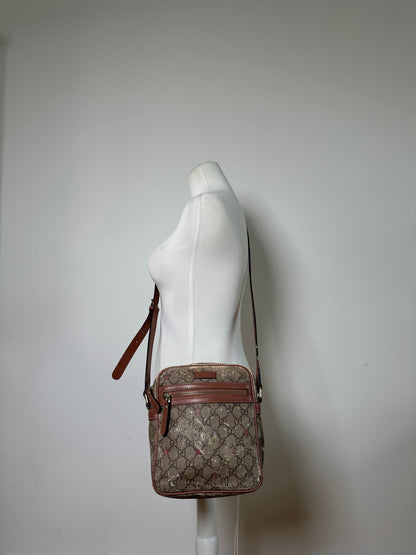 Vintage Gucci GG Monogram Crossbody Bag Beige Brown Rust