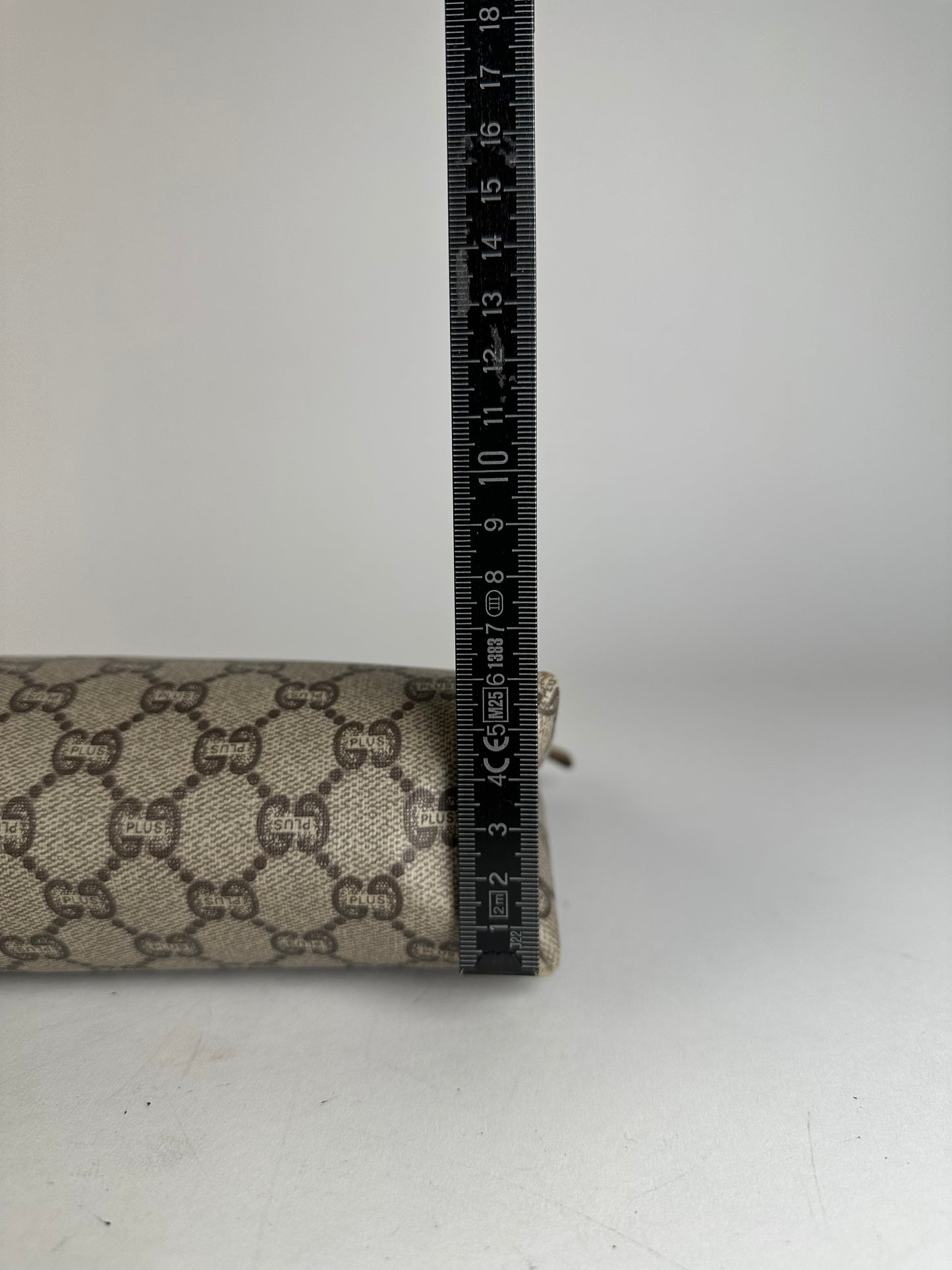 Vintage Gucci Plus Monogram Leather Clutch Grey Brown