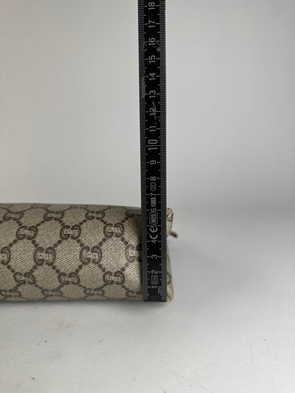 Vintage Gucci Plus Monogram Leather Clutch Grey Brown