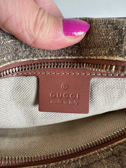 Vintage Gucci GG Monogram Crossbody Bag Beige Brown Rust